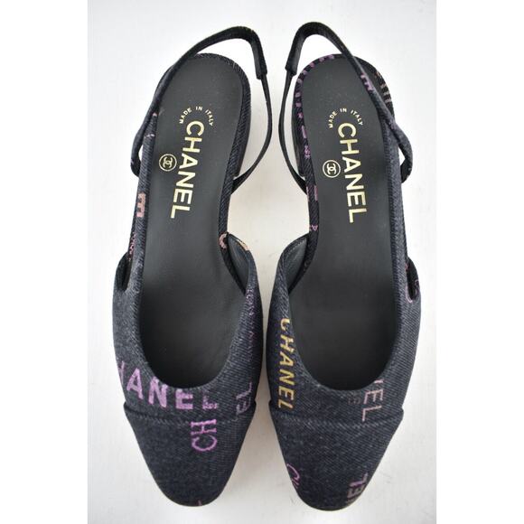 Chanel 22P Mademoiselle Coco Sling Black Grey Denim Slingback Ballet Flat 36 - Picture 8 of 12
